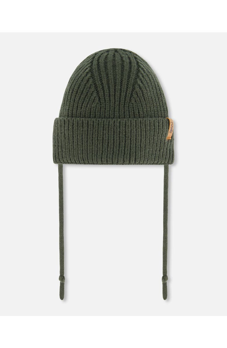 Deux par Deux Baby Boy's Mid-Season Knit Hat With Strings Forest Green, Main, color,