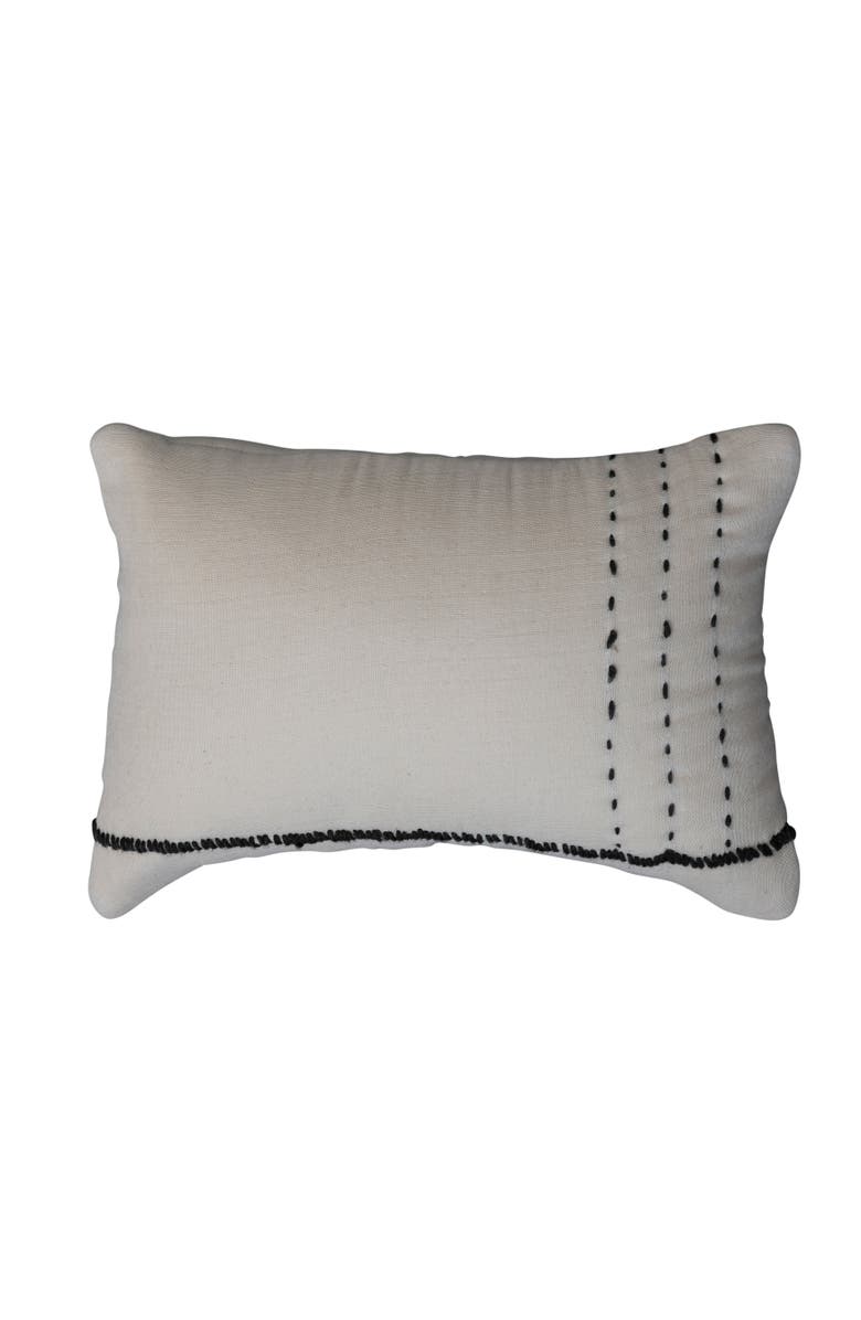 Storied Home Cotton Lumbar Pillow with Embroidery, Main, color, Ivory