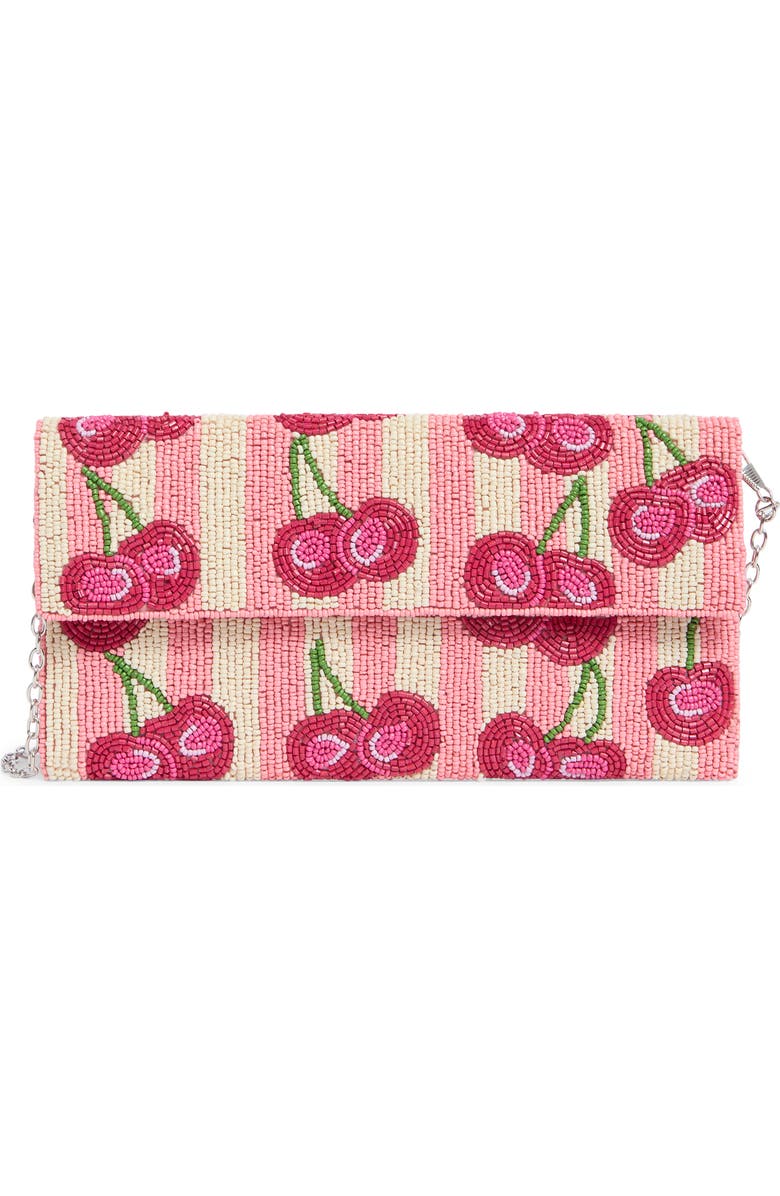 Collection XIIX Stripe Cherry Beaded Clutch, Main, color, Pink Multi
