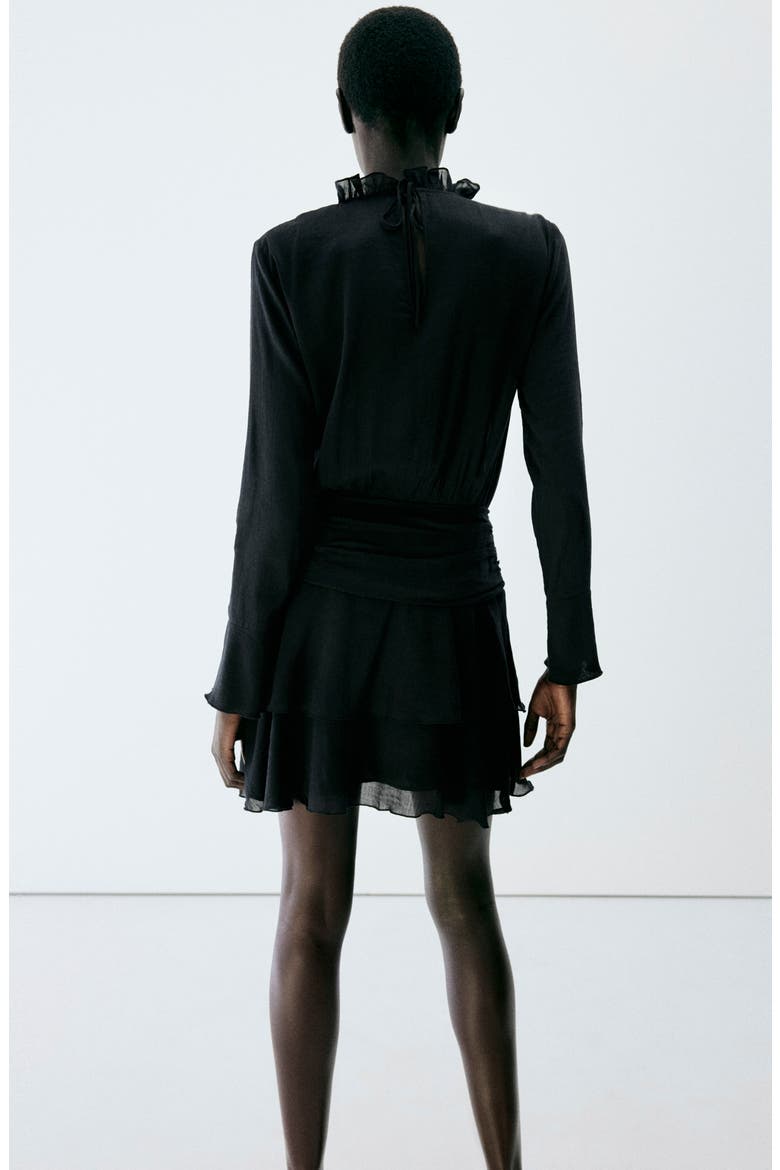 Ruffle Long Sleeve Minidress, Alternate, color, BLACK