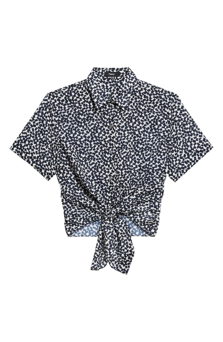 Theory Geometric Tie Front Button-Up Shirt, Alternate, color, Navy Multi