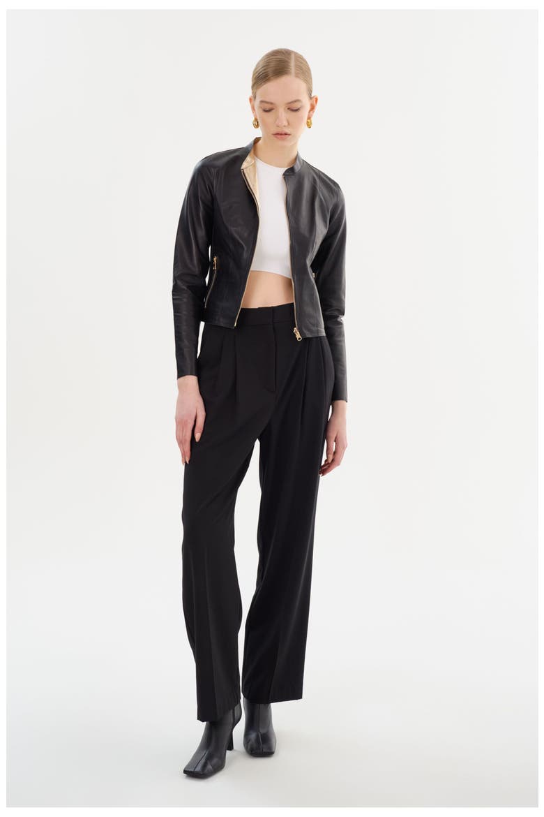 CHAPIN | Reversible Leather Bomber, Alternate, color, Black/Gold