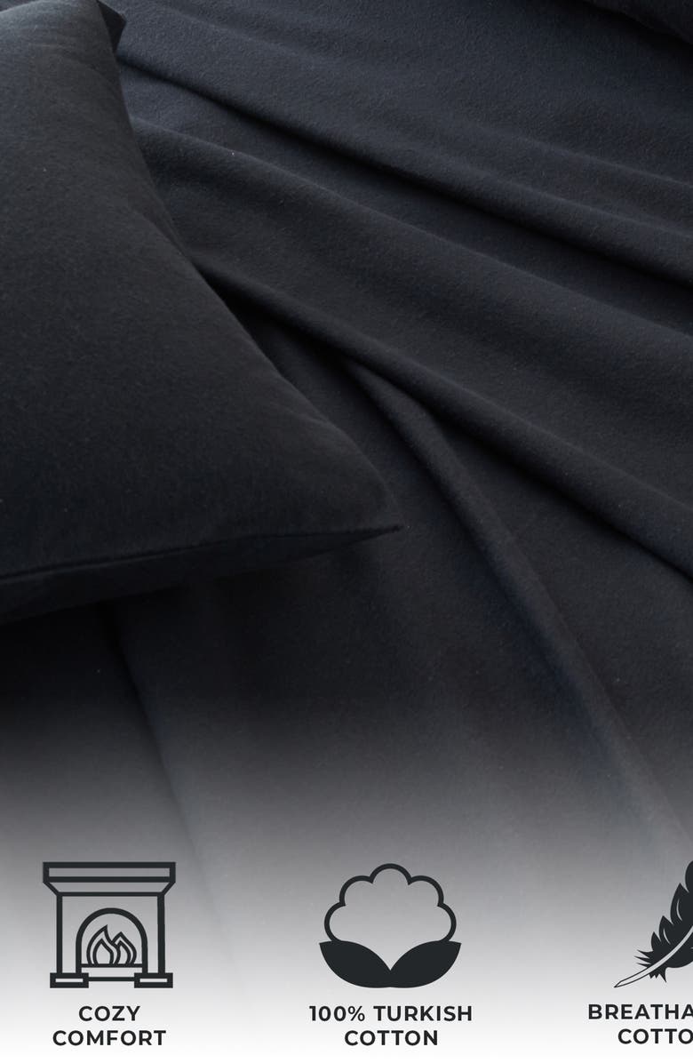 Woven & Weft Cotton Solid Flannel Sheet Set, Alternate, color, Black