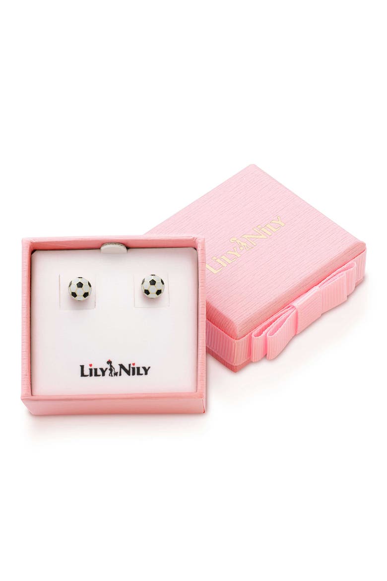 Kids' 3D Soccer Ball Stud Earrings, Alternate, color, BLACK