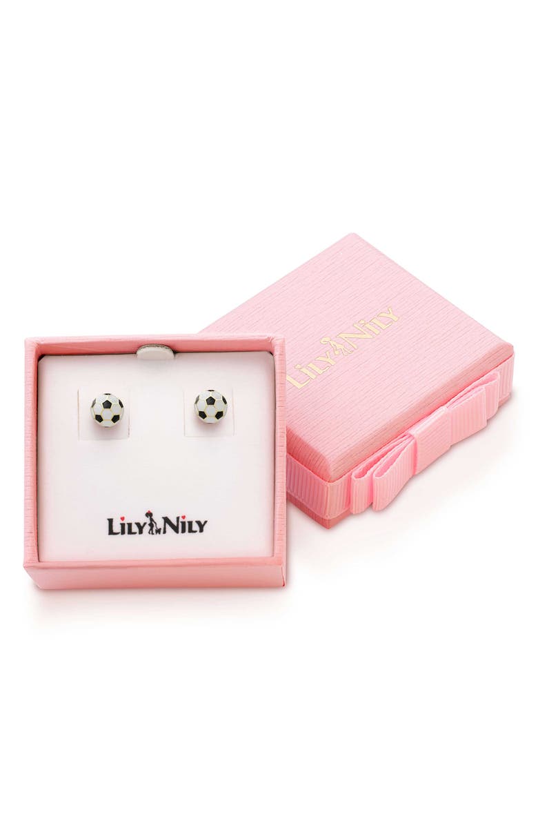 Lily Nily Kids' 3D Soccer Ball Stud Earrings, Alternate, color, Black