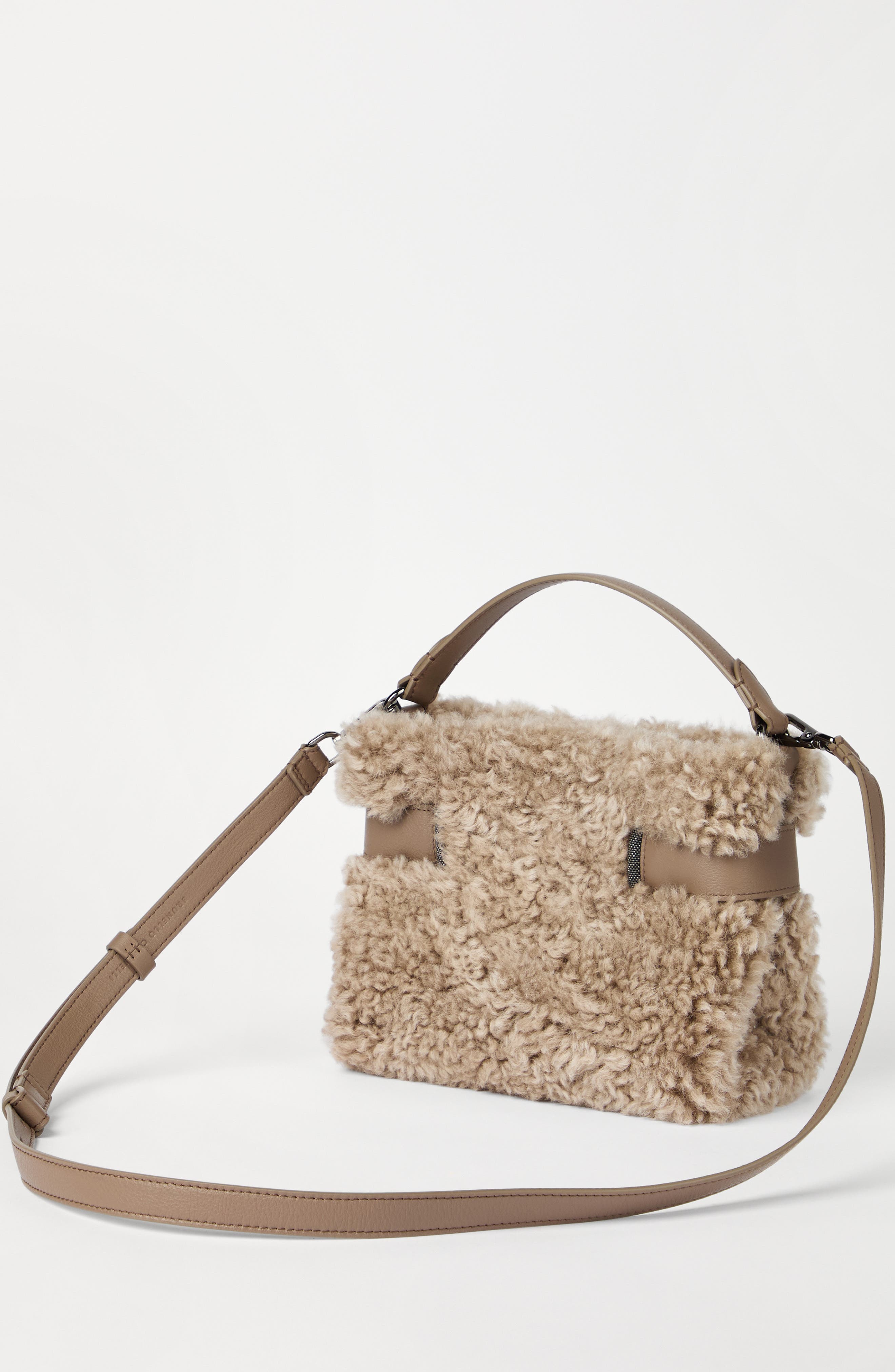 Brunello Cucinelli Small Top-Handle Essence bag, Alternate, color, Beige