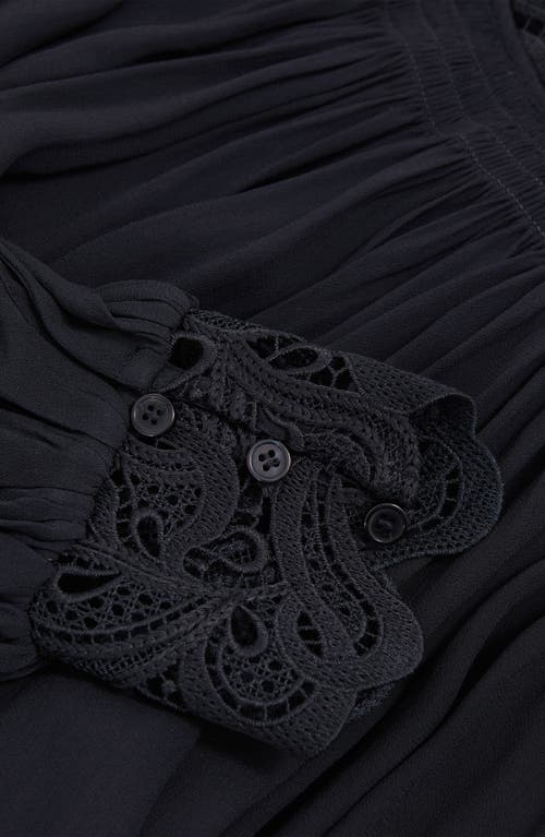 Reiss Czara Lace Accent Smocked Yoke Top In Blue