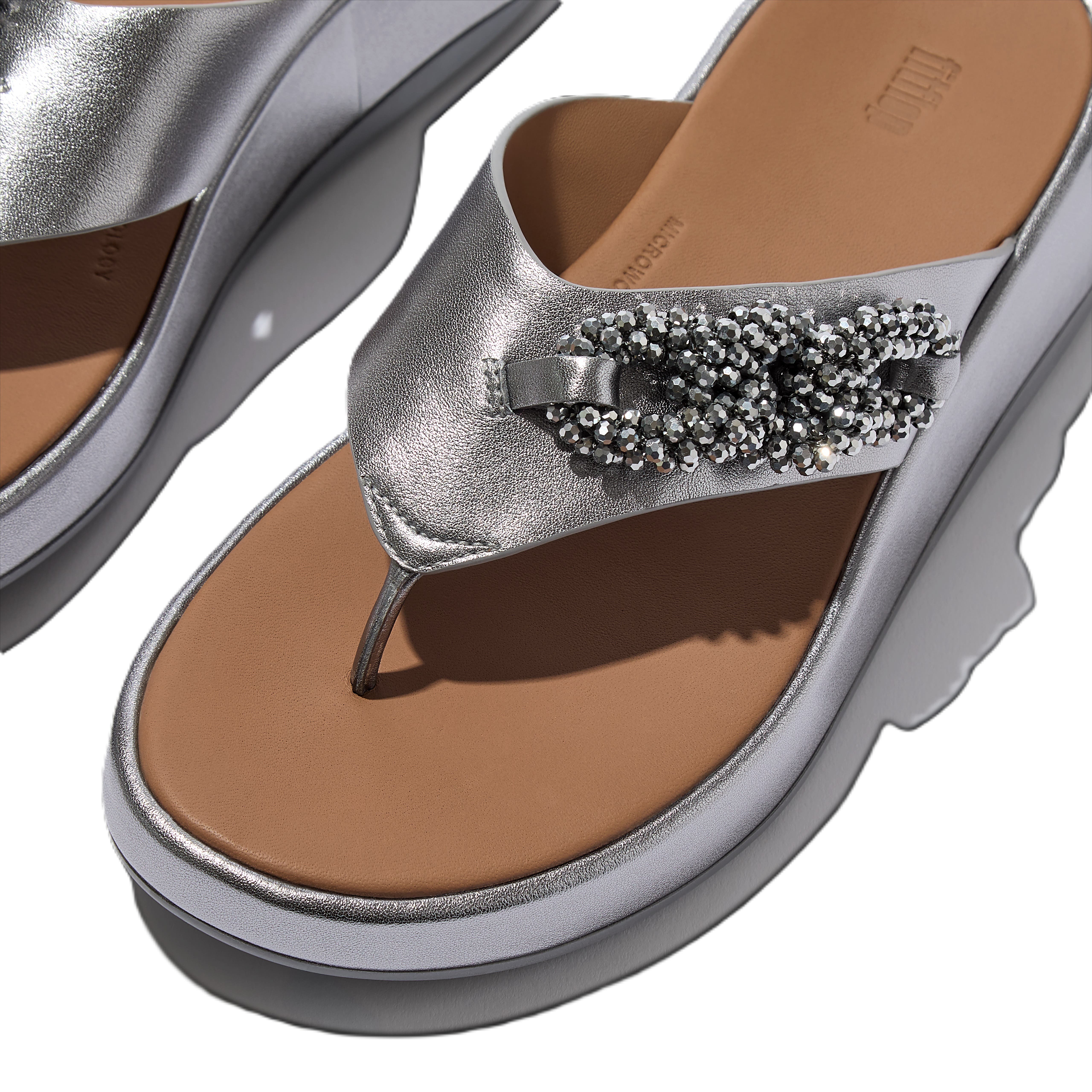 F Mode Beaded Chain Toe Post Sandals, Alternate, color, Silvereen