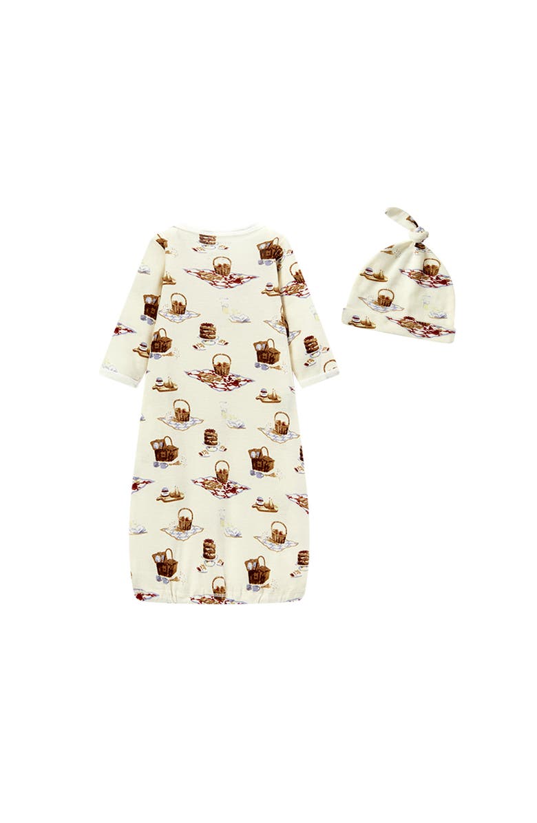 Milkbarn Organic Cotton Newborn Gown and Hat Set, Alternate, color, Picnic