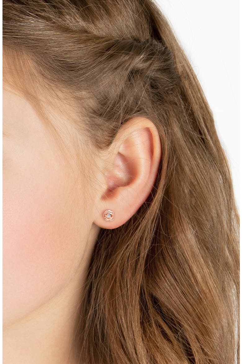 14K Gold Blushing Rose Studs Screw Back Earrings, Alternate, color, 14K Rose Gold