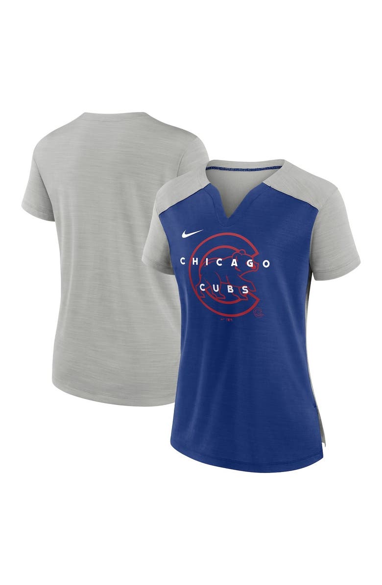 Nike Women's Nike Silver/Royal Chicago Cubs Slub Performance V-Neck Boxy T-Shirt, Alternate, color,
