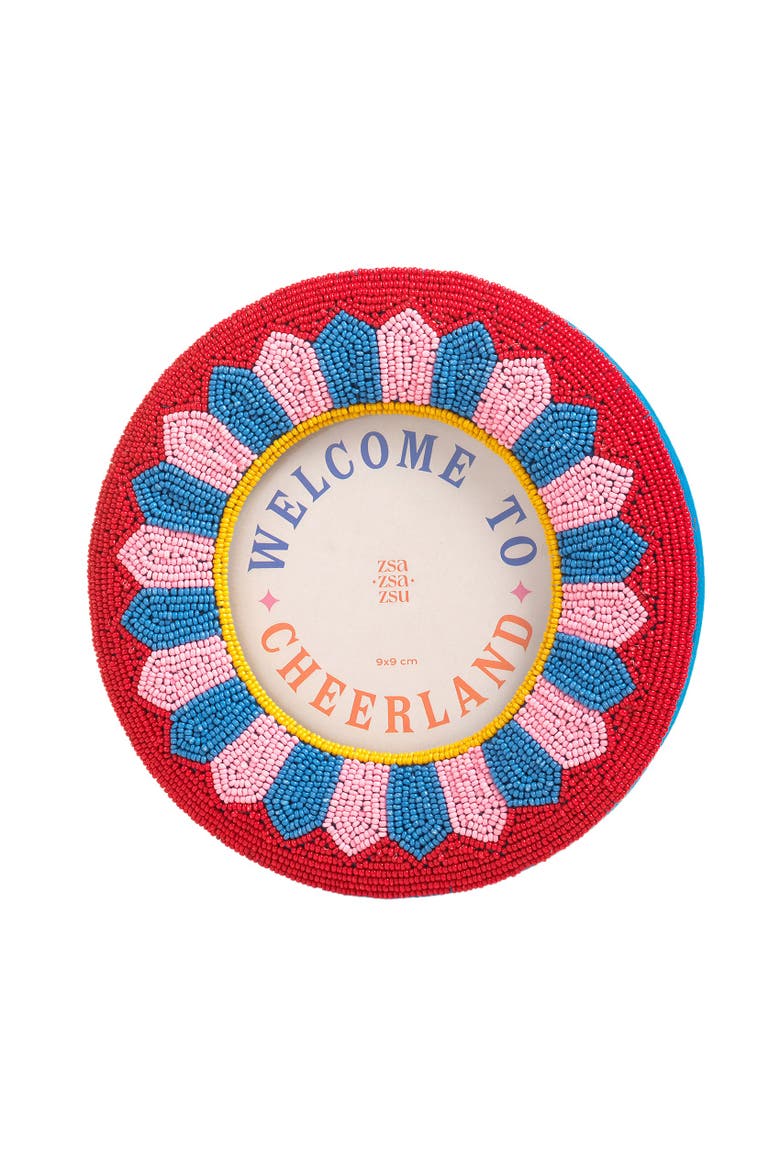 Dadri Round Decorative  Beaded Wood Frame Cheerland 7 In, Main, color, Red