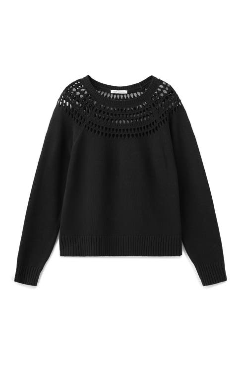 Openwork Detail Boat Neck Sweater