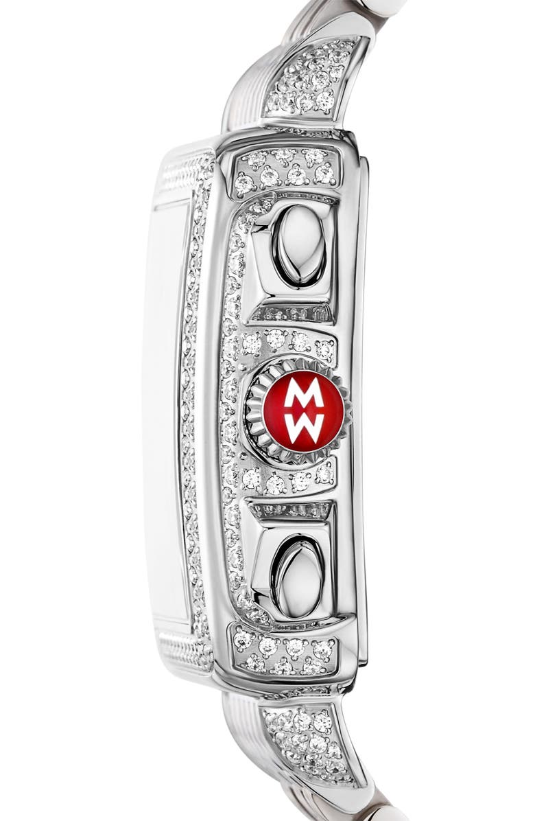MICHELE Deco Jubilee Limited Edition Diamond Pavé Chronograph Bracelet Watch, 33mm x 35mm, Alternate, color, Silver