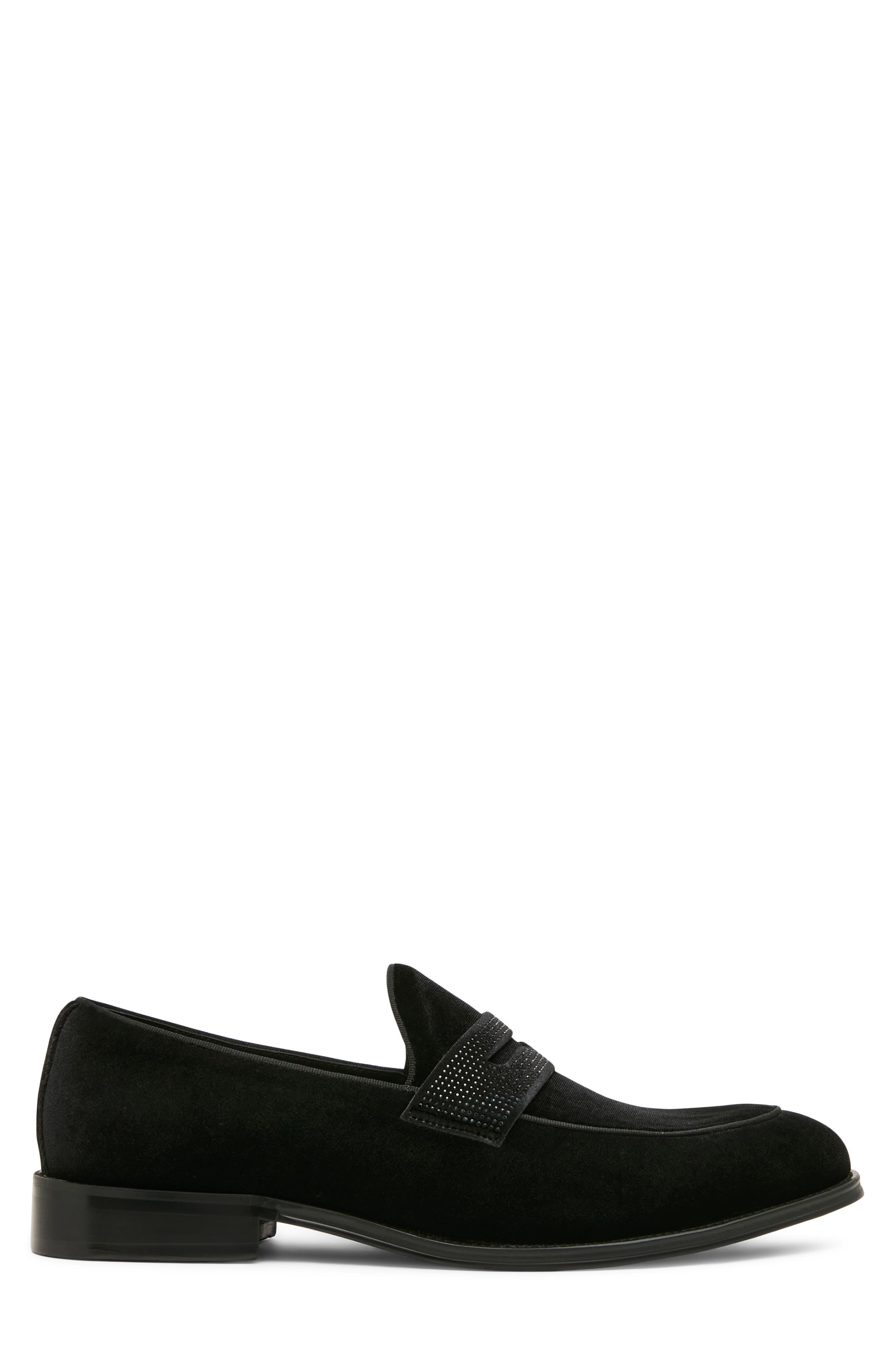Marlye Embellished Penny Loafer, Alternate, color, BALCK VELVET
