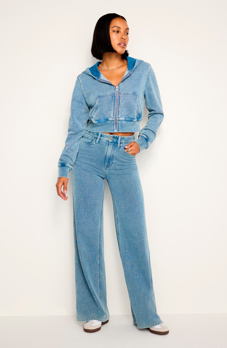 Good American Jeanius Crop Zip Hoodie, Alternate, color, Indigo586