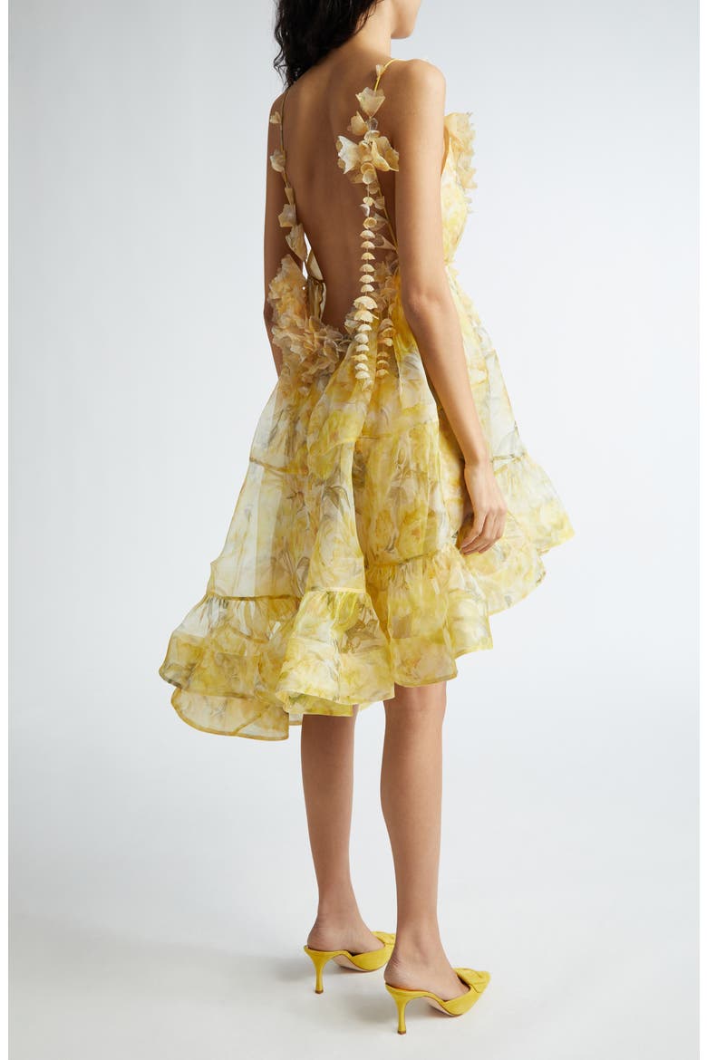 Harmony Floral Asymmetric Silk Organza Dress, Alternate, color, YELLOW PEONY