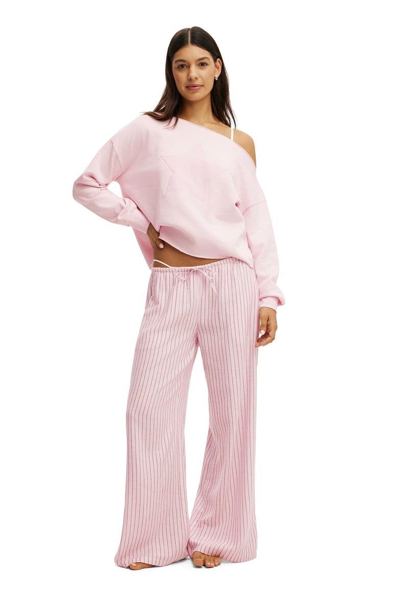 Women's Off The Shoulder Fleece Jumper, Alternate, color, Pink Kiss Star