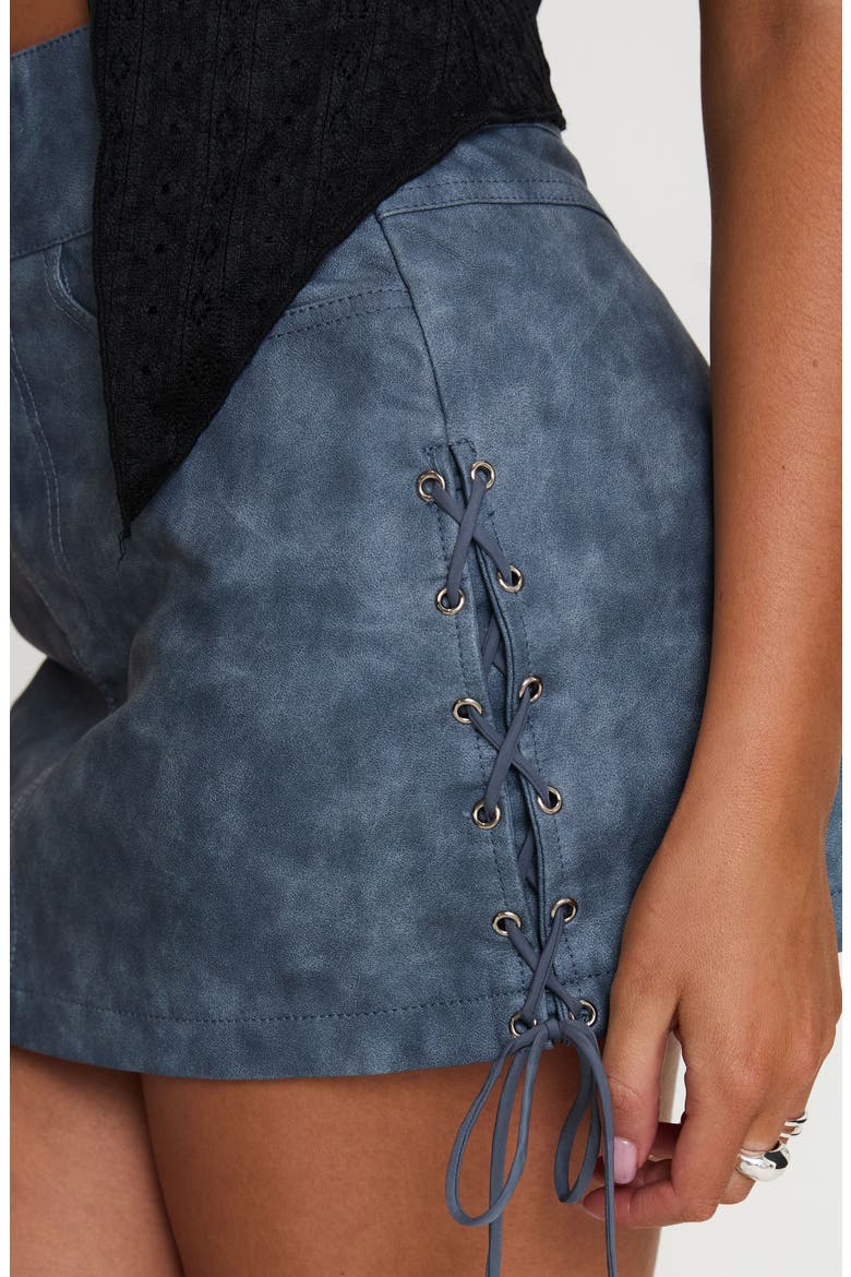 Ceejay Lace-Up Faux Leather Miniskirt, Alternate, color, GREY
