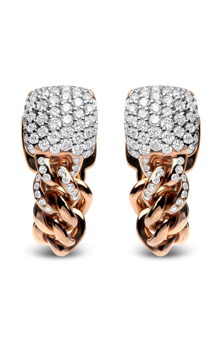 Haus of Brilliance 18K Rose Gold 3/4 Cttw Round Diamond Pave Cuban Chain Huggie Earrings, Alternate, color, Pink