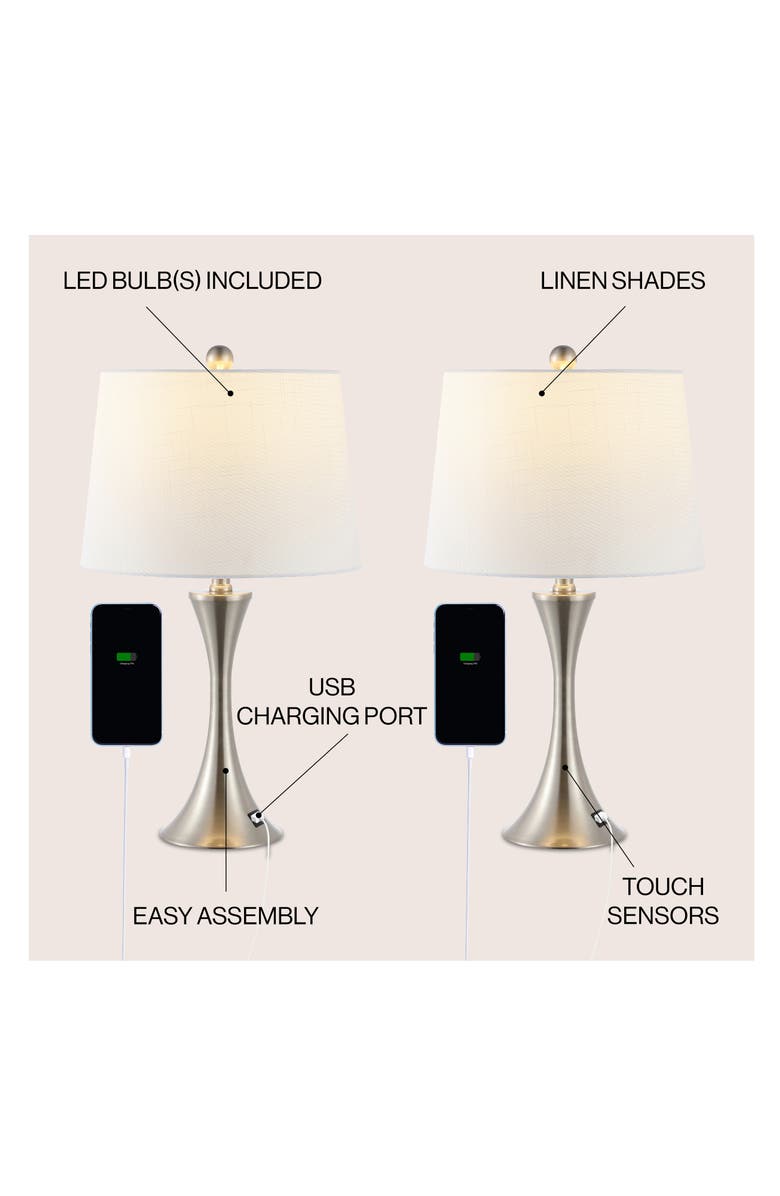 JONATHAN Y Bennett Modern Glam Iron Hourglass LED Table Lamp with USB Charging Port, Alternate, color, Nickel