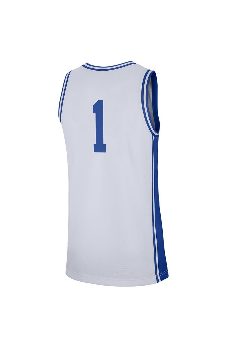 Nike Men's Nike #1 White Duke Blue Devils Replica Jersey, Alternate, color,