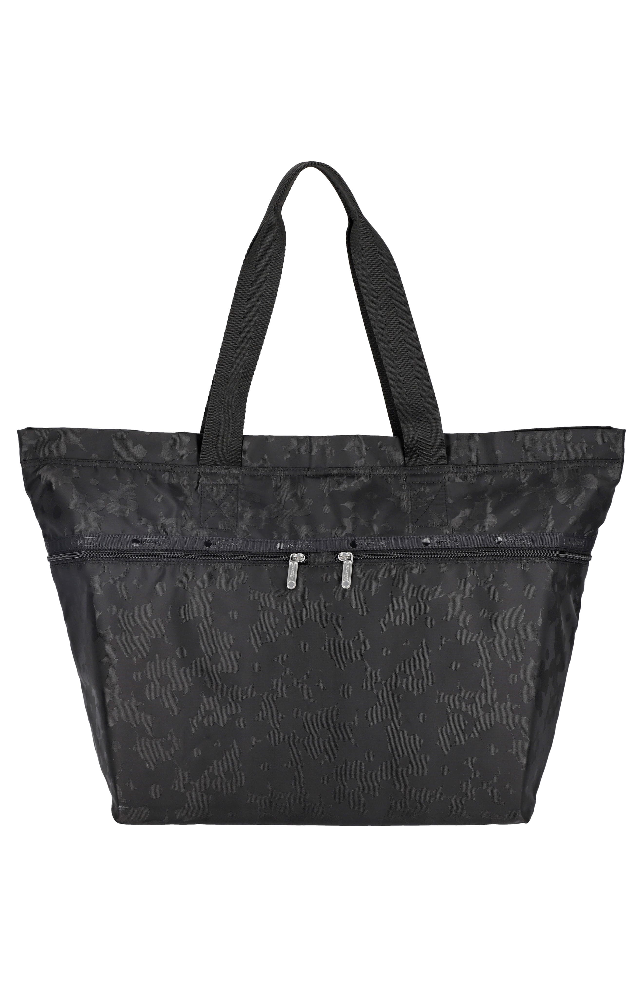 LeSportsac Carlin Zip Top Tote Bag, Alternate, color, Black Floral Jacquard