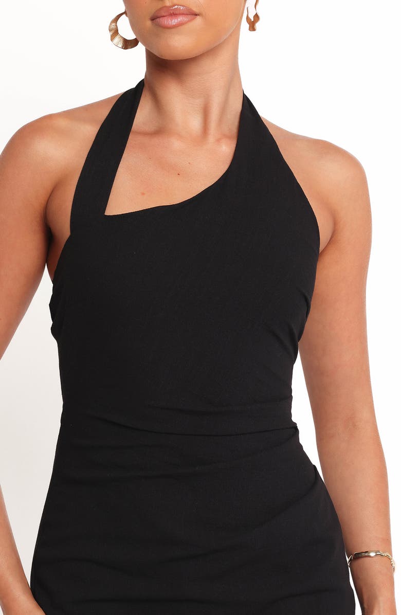Petal & Pup Cass Asymmetric Cotton Halter Minidress, Alternate, color, Black