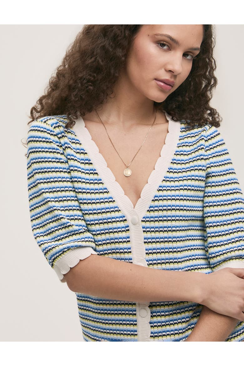 Willa Short Sleeve Striped Cardigan, Alternate, color, Blue Stripe