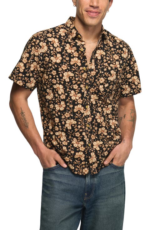 Floral Short Sleeve Cotton Button-Up Shirt