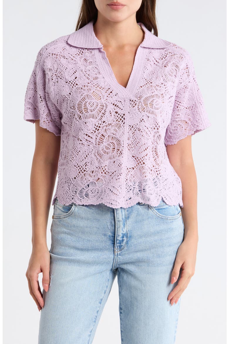 Short Sleeve Open Stitch Polo, Main, color, PASTEL LILAC