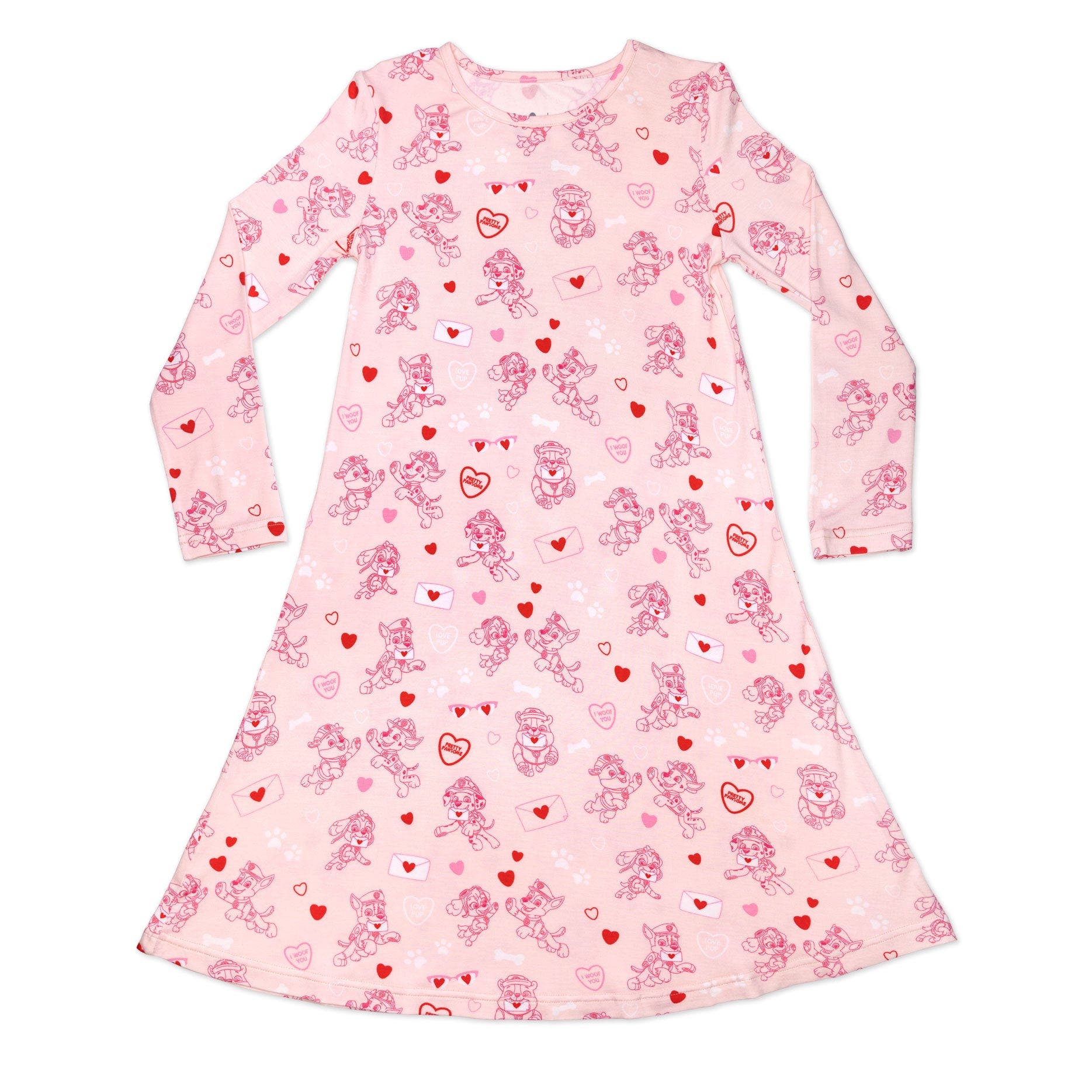 Bellabu Bear Kids' PAW Patrol Valentine's Pink Long Sleeve Dress in Paw Valentine Pink 