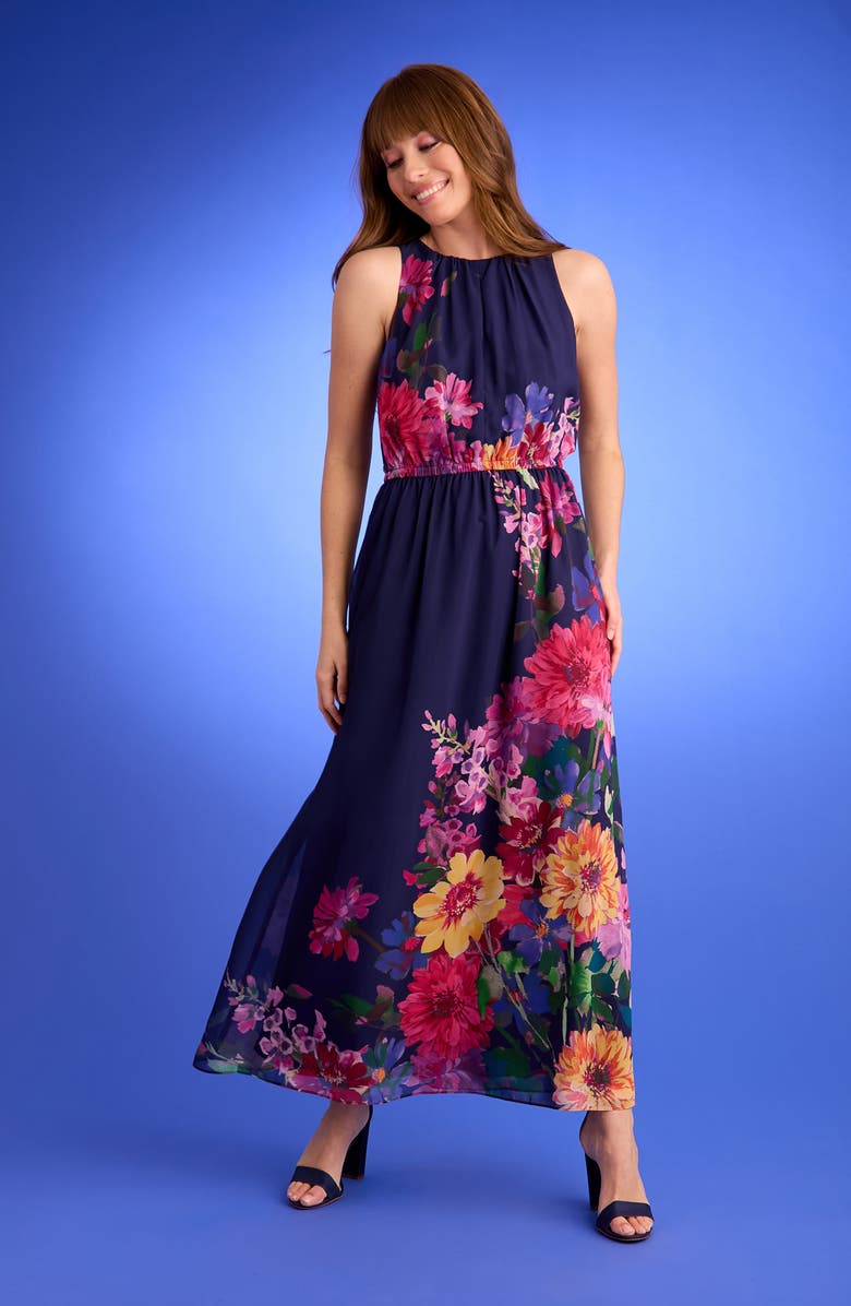 London Times Floral Sleeveless Chiffon Maxi Dress, Alternate, color, 