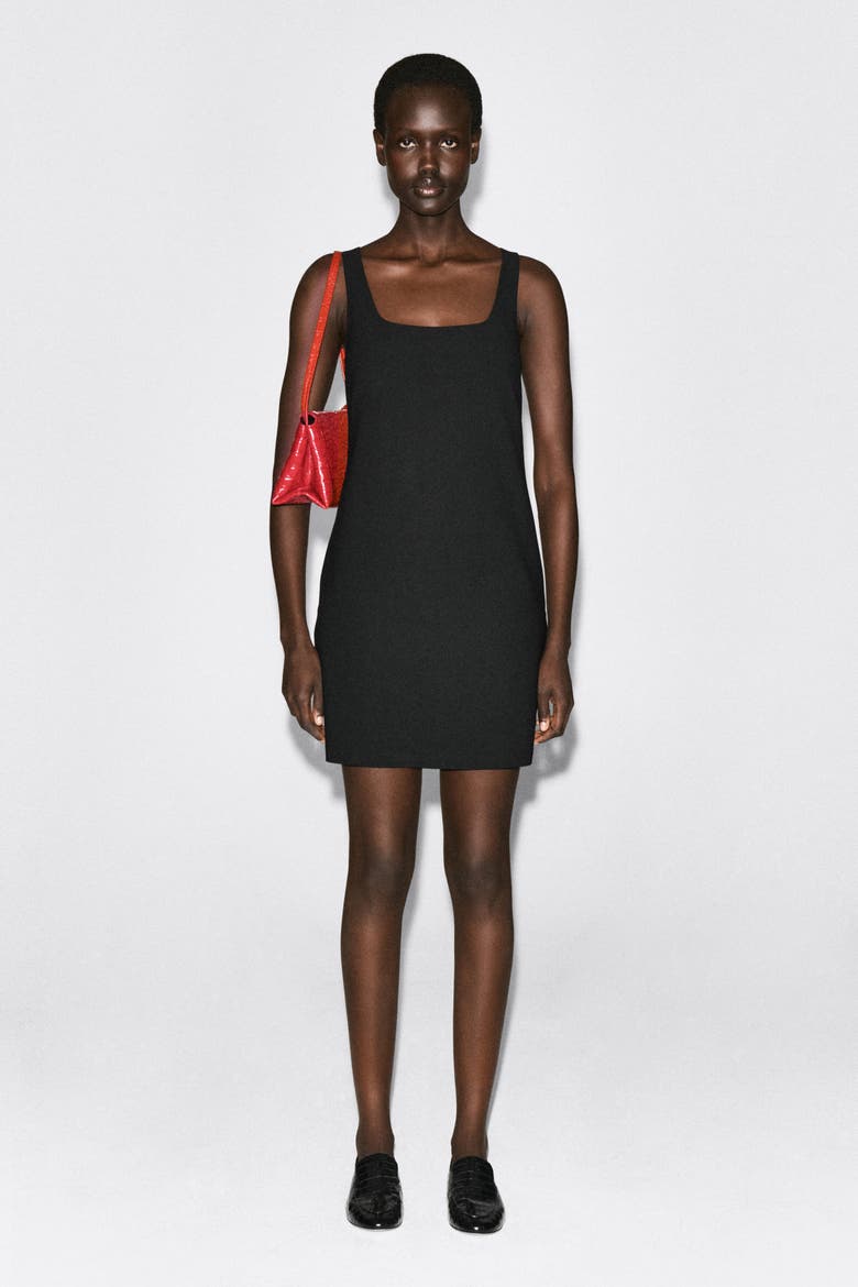Square-Neck Crepe-Jersey Dress, Alternate, color, BLACK