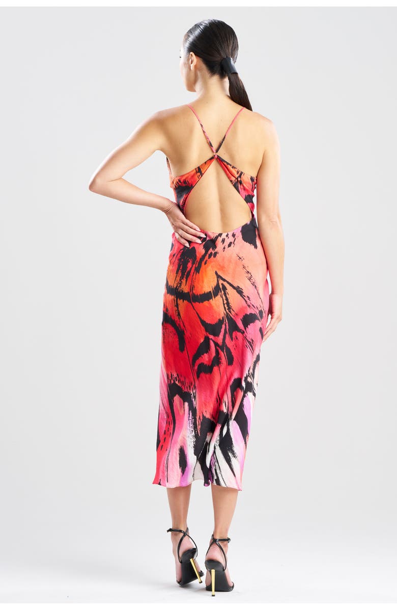 Natori Butterfly Linen Blend Open Back Slip Dress, Alternate, color, Red