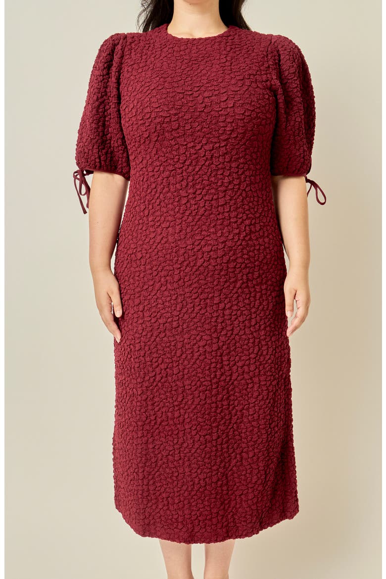 Smocked Puff Sleeve Midi Dress, Alternate, color, BURGUNDY