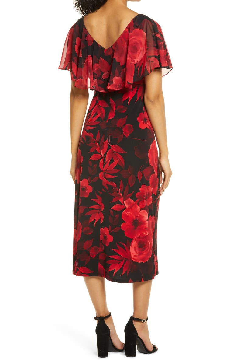 Connected Apparel Mixi Floral Print Cape Sleeve Dress, Alternate, color, 