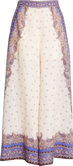 Zimmermann Maxine Paisley Crop Ramie Wide Leg Pants | Nordstrom