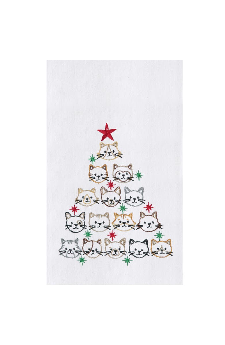 C&F Home Cat Face Christmas Tree 100% Cotton Flour Sack Dishtowel, Alternate, color, White