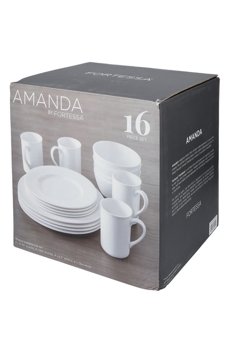 Fortessa Amanda Embossed 16-Piece Dinnerware Set, Alternate, color, White