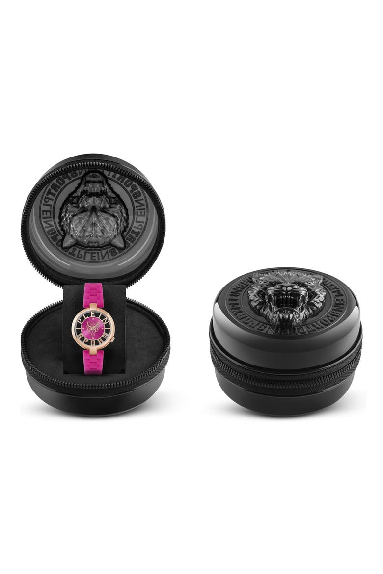 Tiger Luxe Quartz Silicone Strap Watch, 36mm, Alternate, color, ROSE GOLD