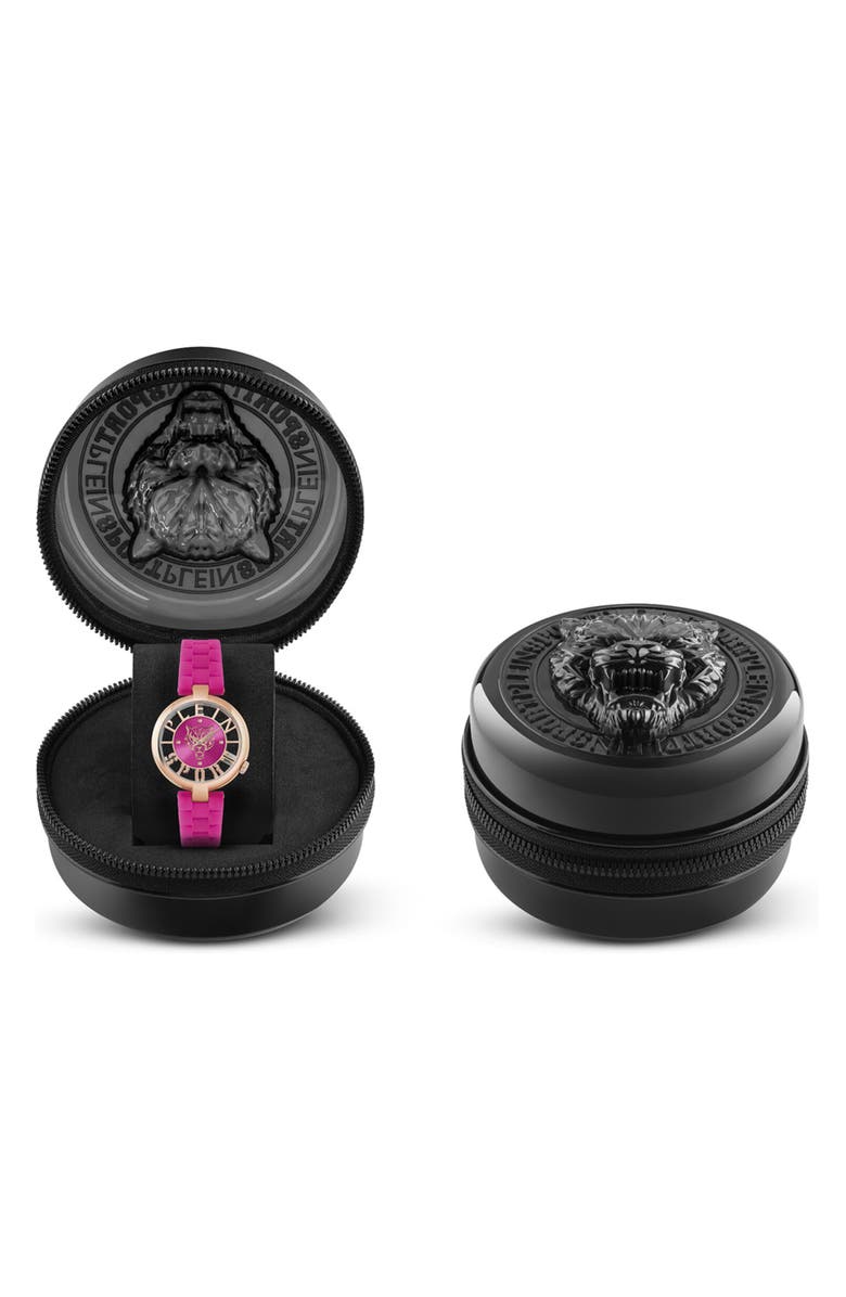 PLEIN SPORT Tiger Luxe Quartz Silicone Strap Watch, 36mm, Alternate, color, Rose Gold