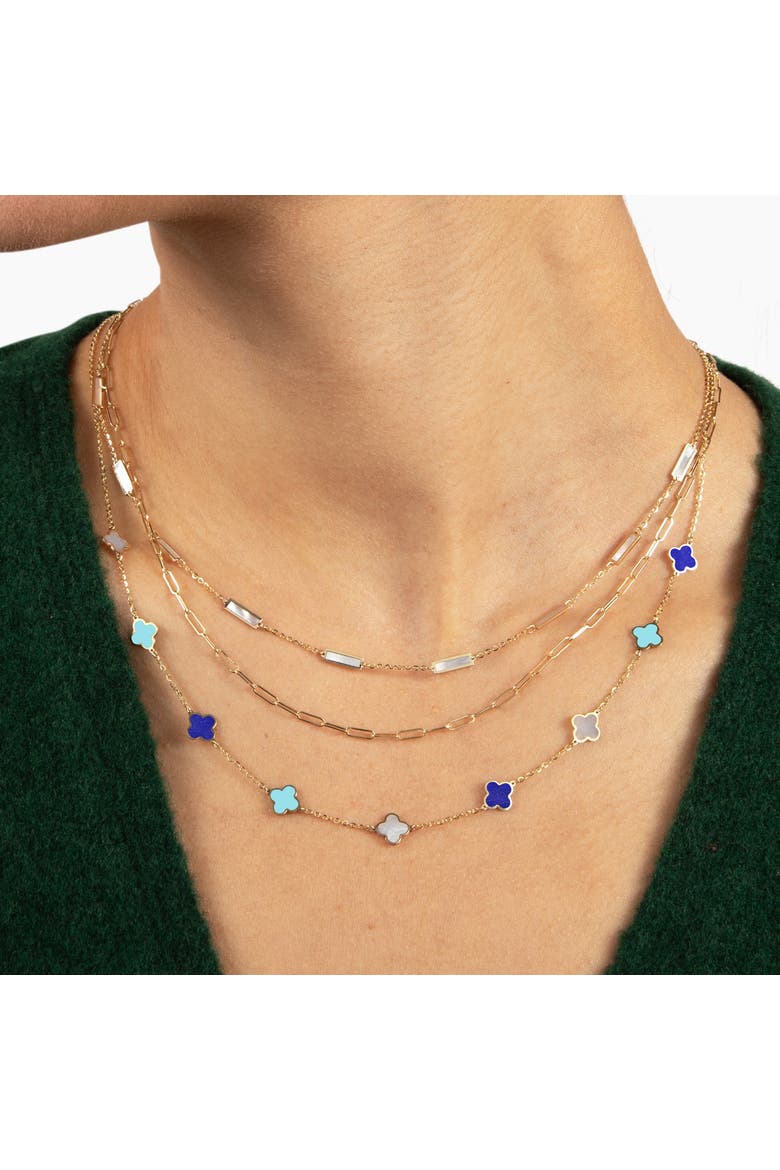 Mini Blue Mixed Clover Necklace, Alternate, color, Blue Mixed