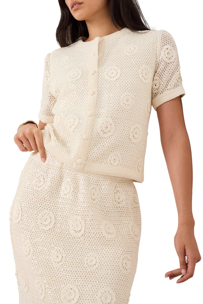Cotton Sequin Floral Crochet Top, Alternate, color, Neutral