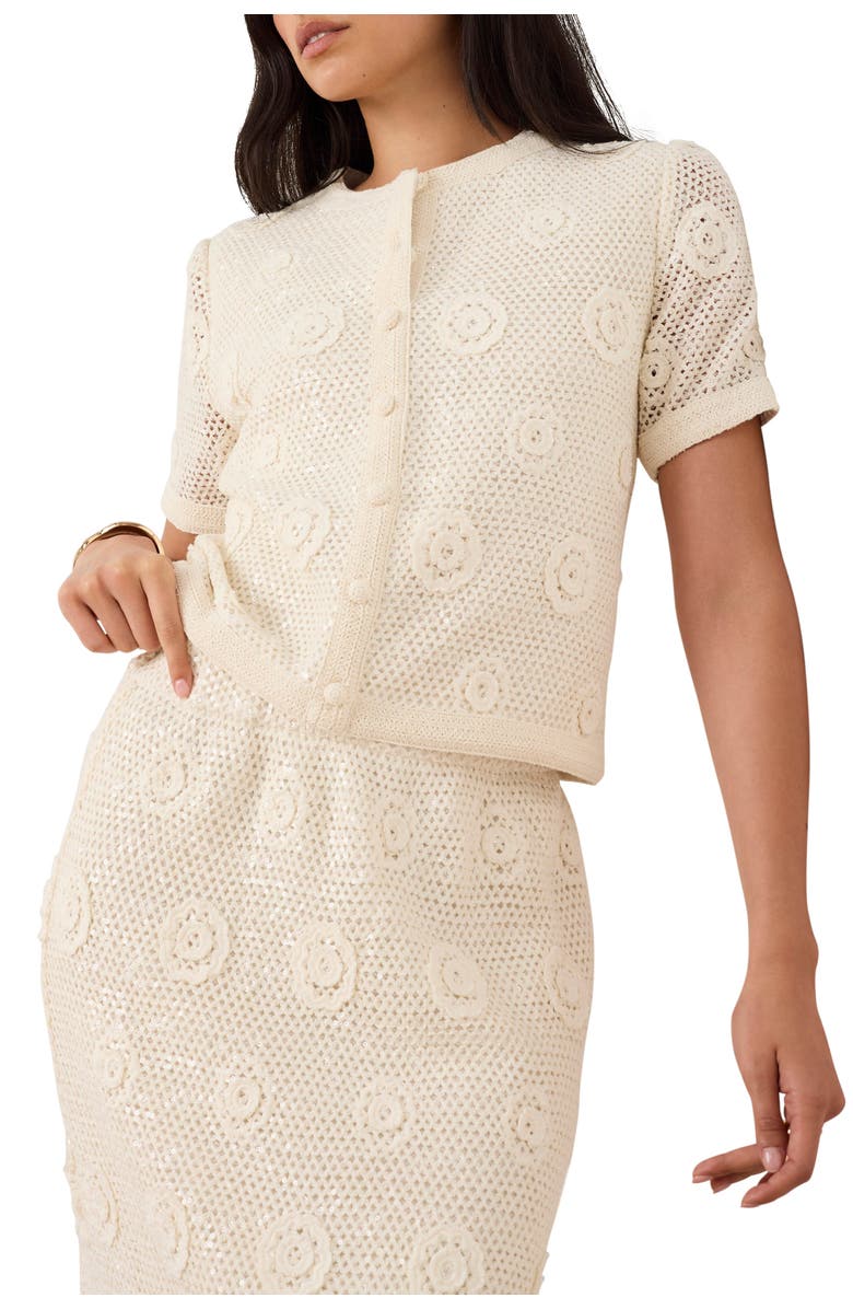 MINT VELVET Cotton Sequin Floral Crochet Top, Alternate, color, Neutral