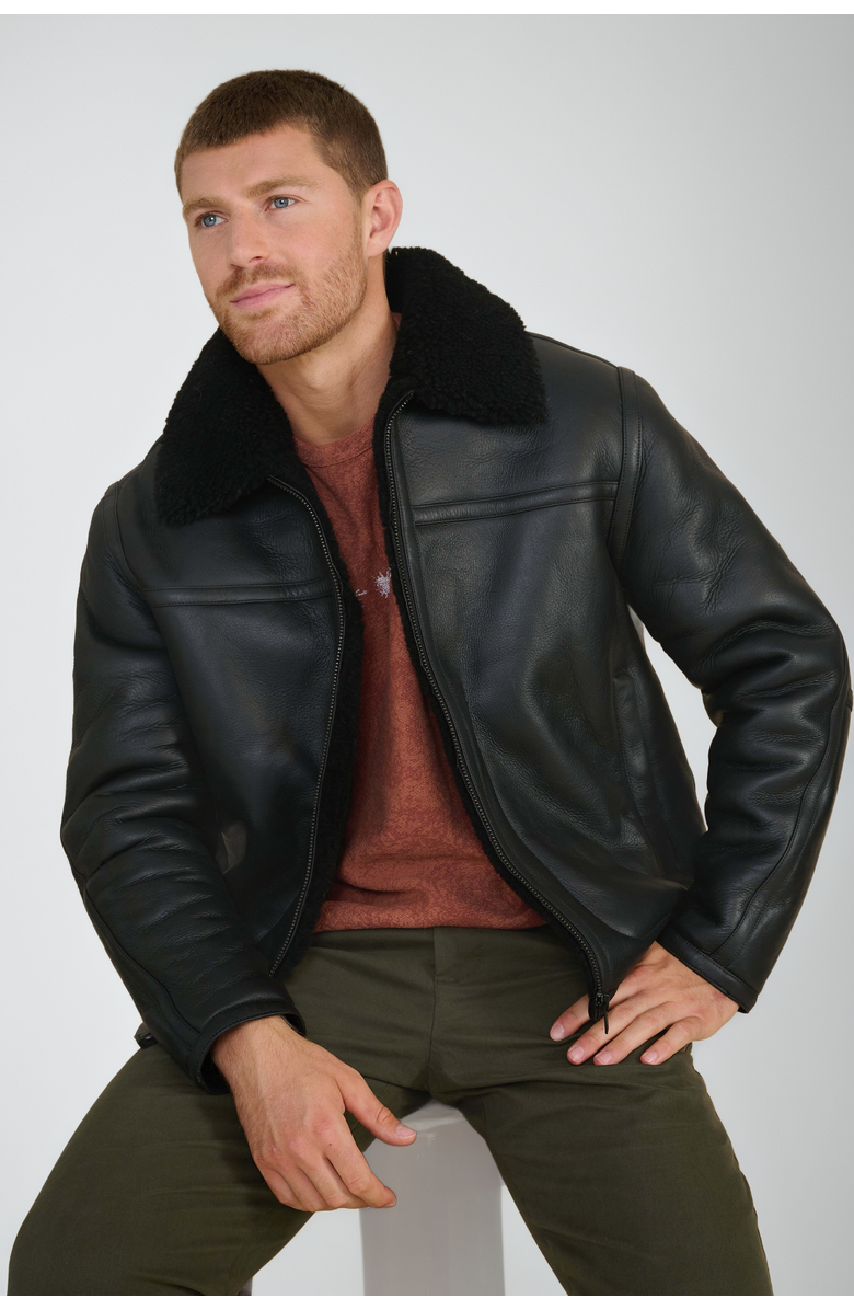 Furniq UK Christopher Shearling Jacket, Alternate, color, Black