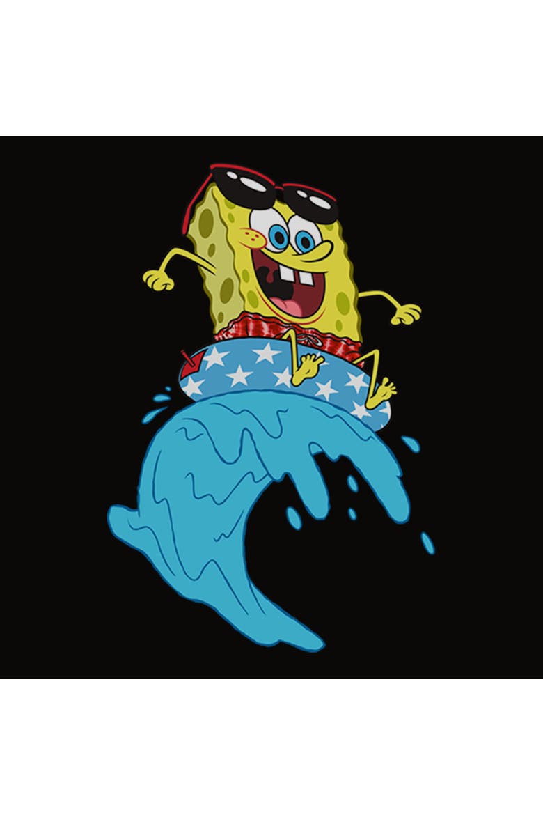 Junior's SpongeBob SquarePants Cool Surfing Waves  Tank Top, Alternate, color, Black