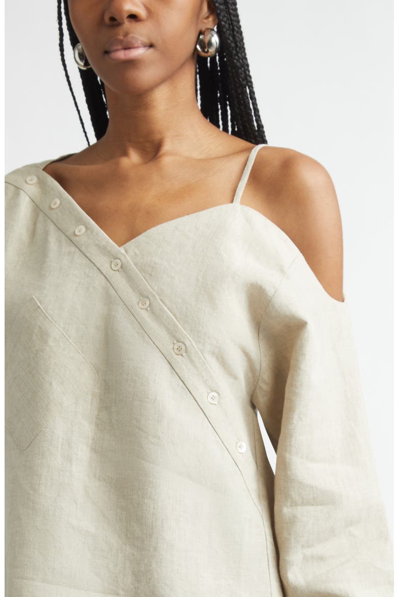 Heart Asymmetric Linen Shirt, Alternate, color, BEIGE BEI