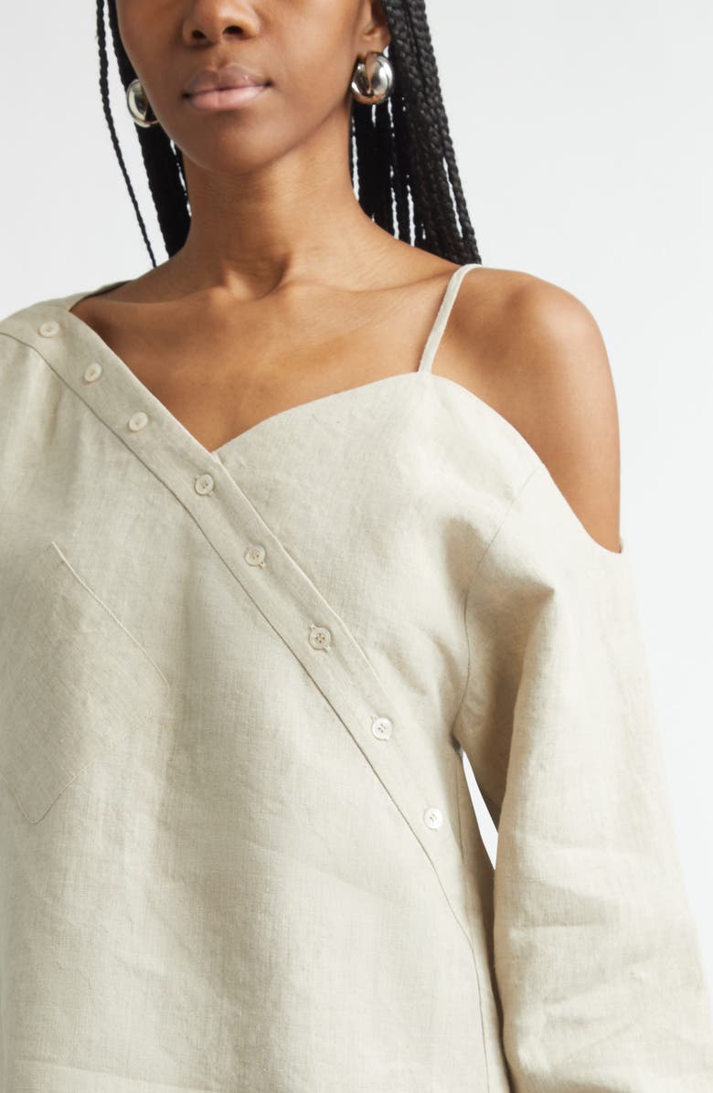 Coperni Heart Asymmetric Linen Shirt, Alternate, color, Beige Bei