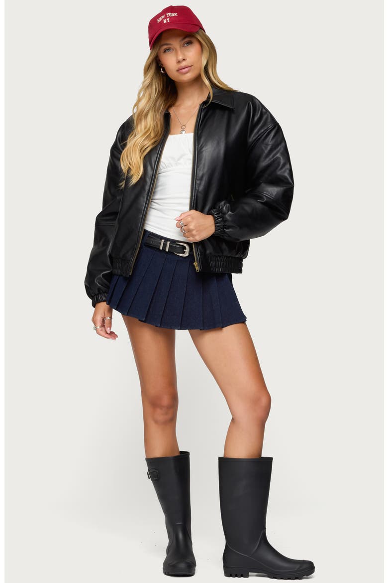 Halley Faux Leather Bomber Jacket, Alternate, color, BLACK